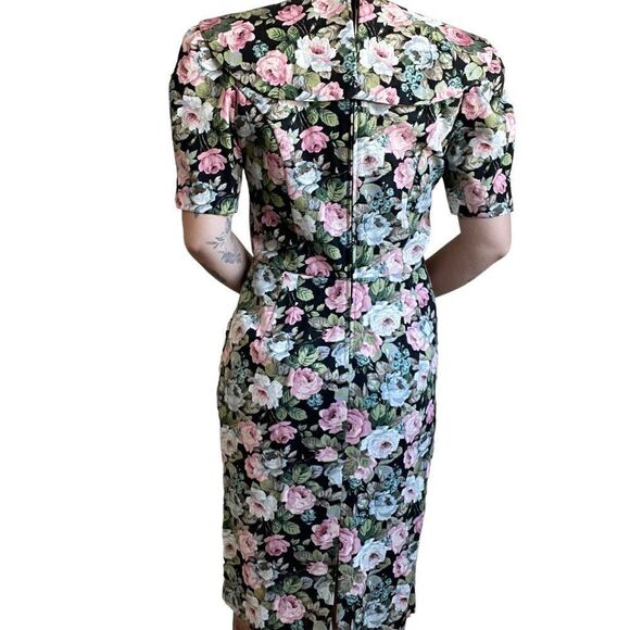 Jessica Howard 80s Dark Floral Secretary Boho Prairie Retro Mini Dress Sz M - Picture 10 of 11